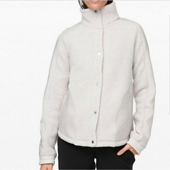 Lululemon Go Cozy Sherpa Fleece Jacket Heathered Ceramic Beige - Picture 1 of 15
